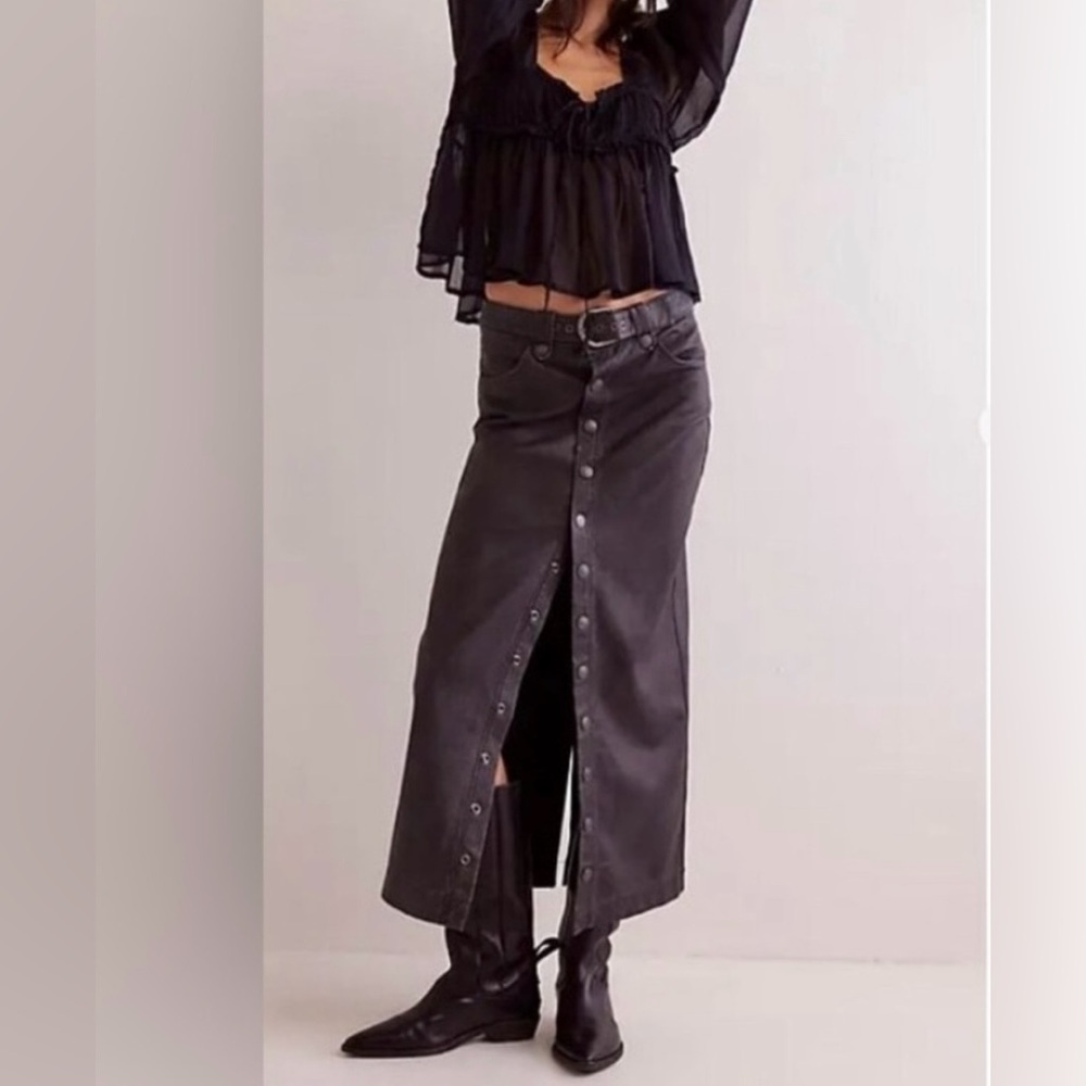 NWT Free People Astoria Vegan Maxi Skirt in Charcoal